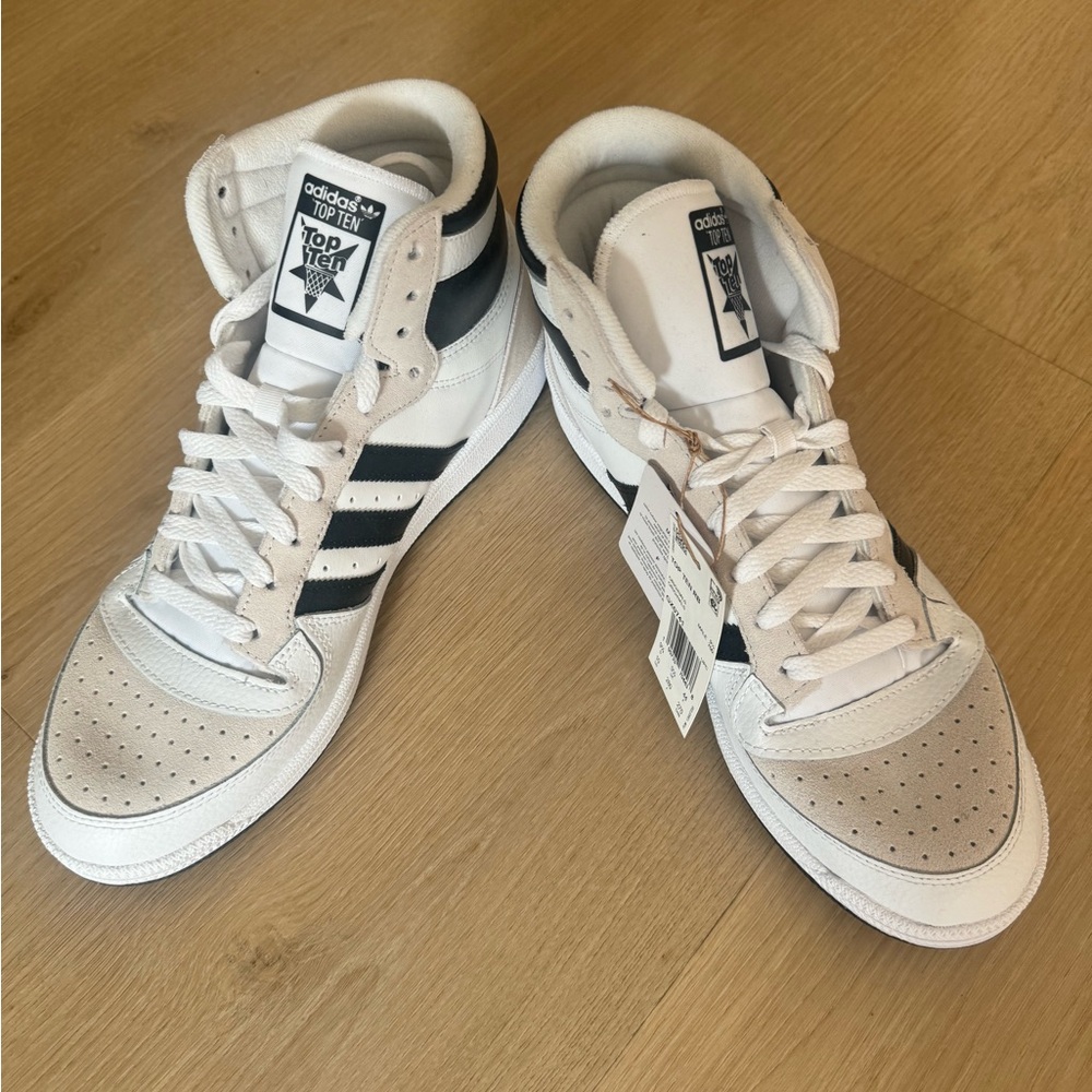 Adidas Men's White and Black High-Top Sneakers